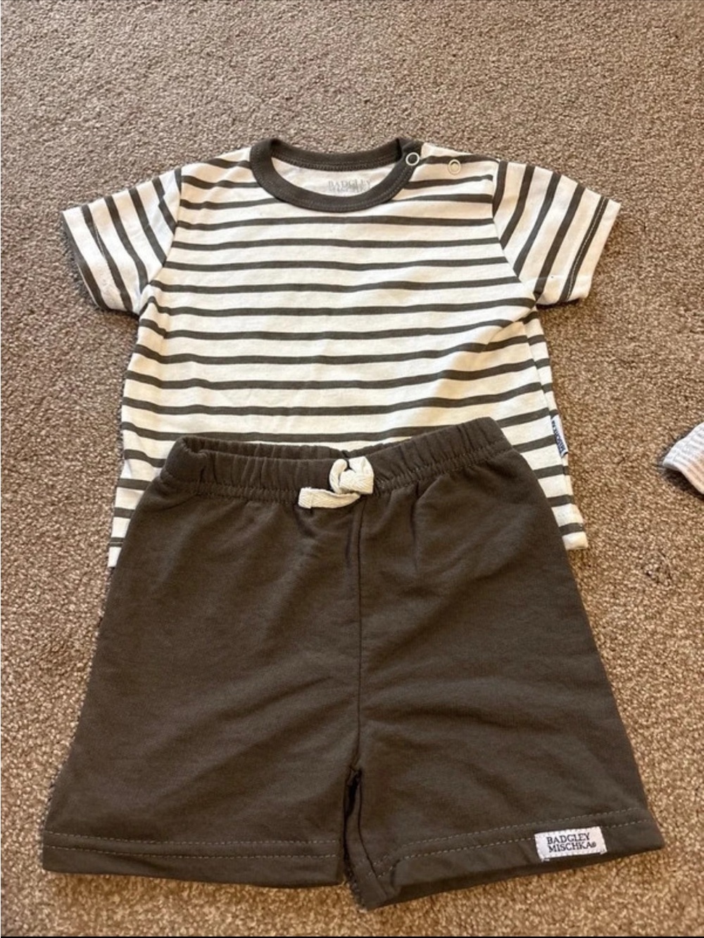 Badgley Mischka Striped Short Sleeve Top with Olive Shorts